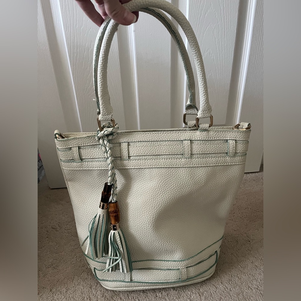 Chic Cream Tote with Tassel Accents